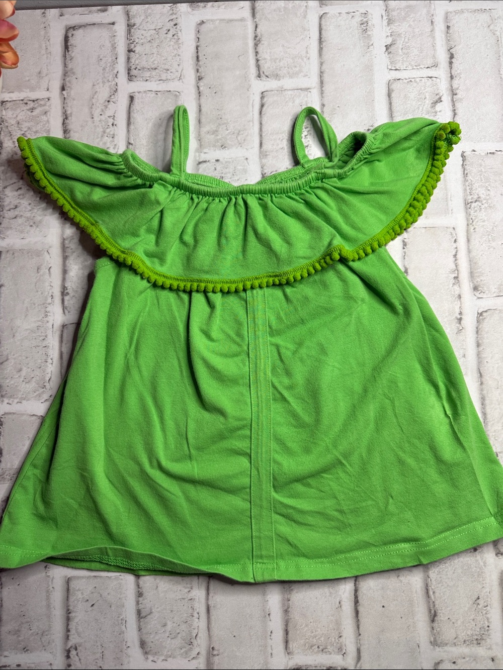 Ruffle Girl Lime Green Pom Pom Cold Shoulder Top Kids Size 3XL Cotton Blend